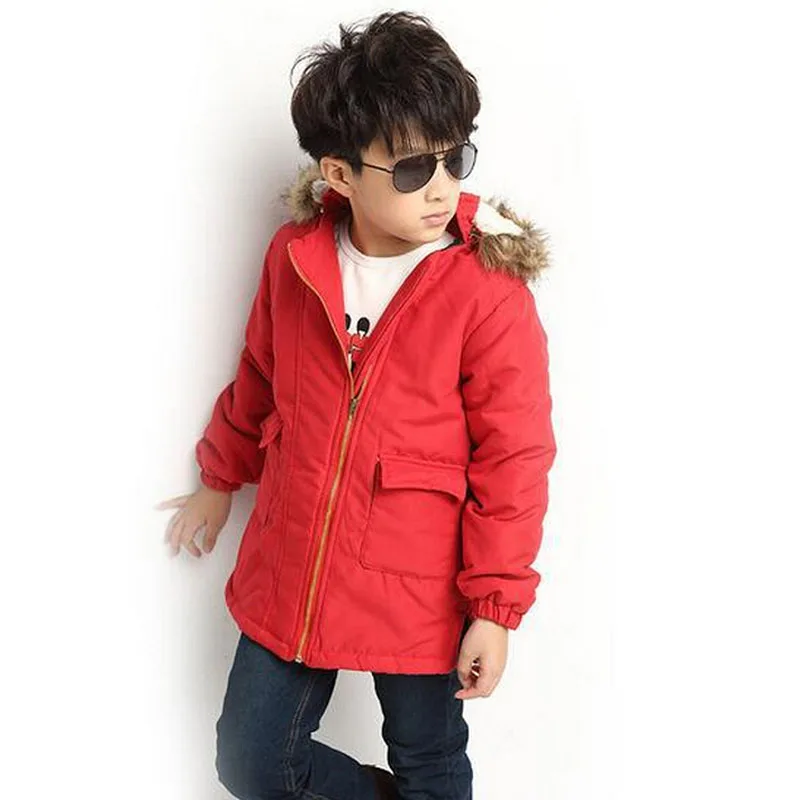 Г. Детские зимние пальто для девочек модные теплые однотонные красные пуховики и парки с меховым капюшоном для девочек зимняя одежда