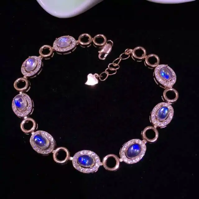  Bracelet pierre de lune bleu clair naturel pierre gemme naturelle classique élégant Bracelet rond 9