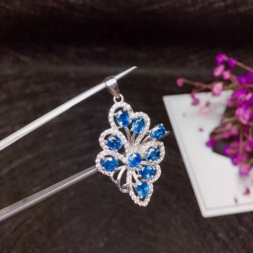  Mode gracieux papillon naturel bleu saphir pendentif pierre précieuse naturelle pendentif S925 arge