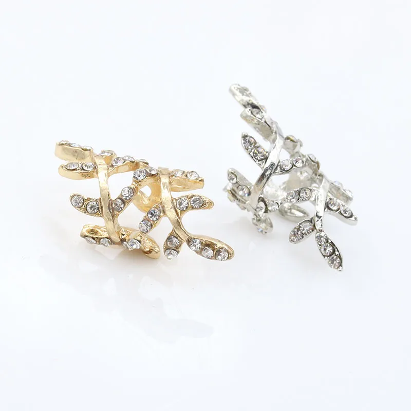 

Winding Branch Crystal Leaf Golden Silver Ear Cuff Small Clip Earrings Fashion No piercing Jewelry for Women Wrap Earrings