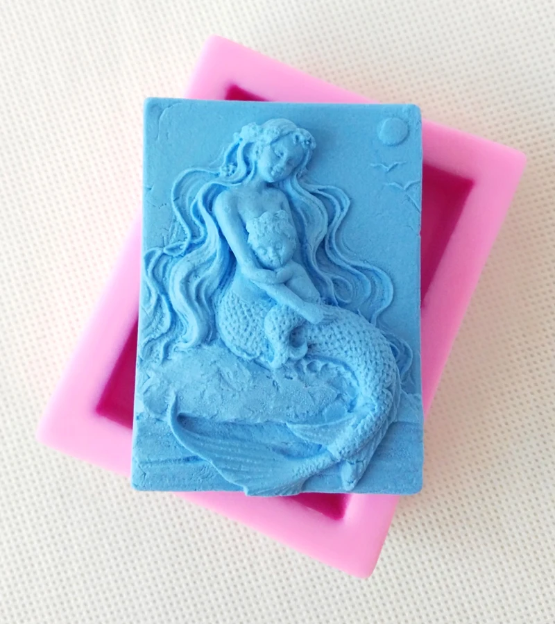 1437 Mermaid Mother and Baby Silicone Fondant Mold Soap Mold Candle