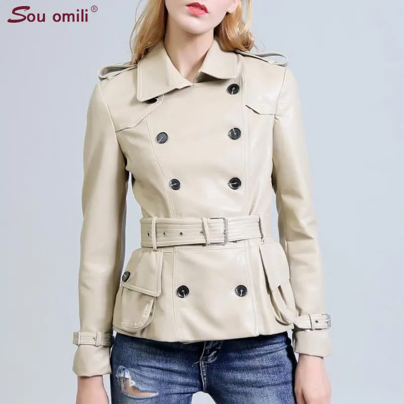 Veste Casaco Couro Femmes Faux Tranchée Breasted Piel Courte Moto Mujer Double Jaquetas En Manteau Chaqueta Cuir Kaki wHnXxE7Ox