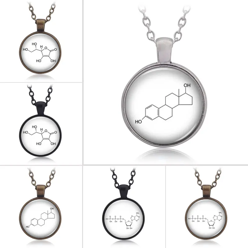 

Crazy chemical molecules Formula Pendant Necklace Ascorbic Acid& Estrogen Pendant Time Gem Glass Pendant Necklace Keychain gift