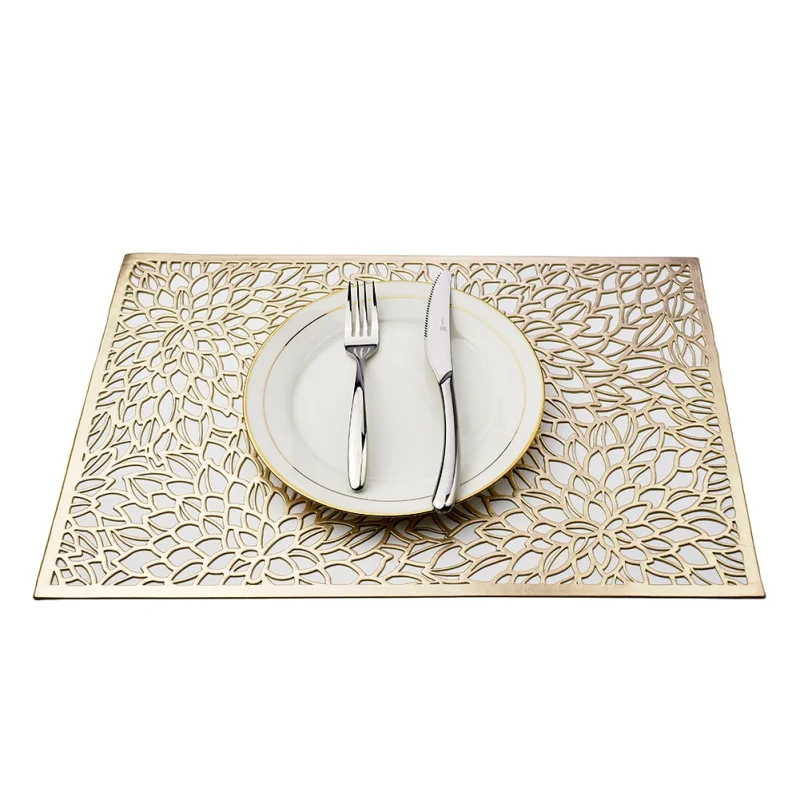 PP прямоугольный полый коврик с золотым тисненым геометрическим узором в форме цветка Западный коврик для стола