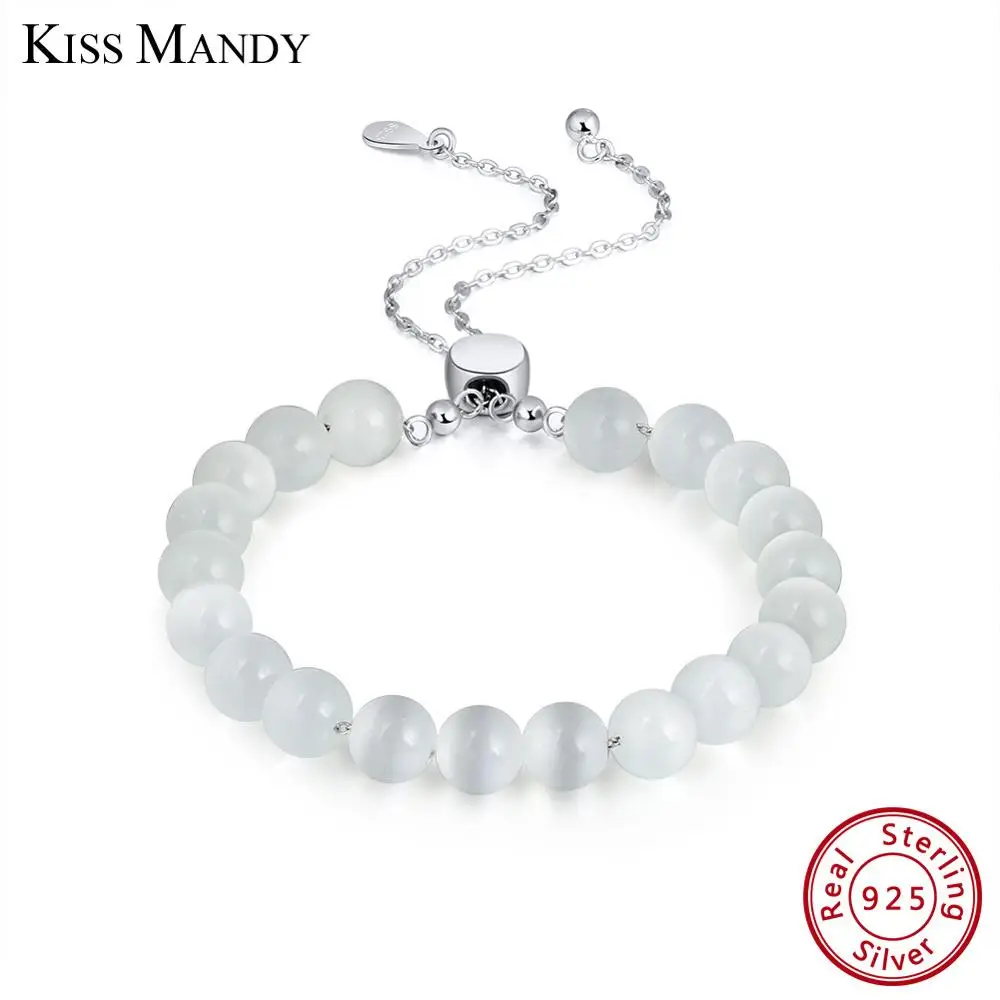 Kiss Mandy, 925 пробы, серебряный, натуральный камень, ручная шарик, браслет для женщин, мужчин, жемчуг, красочные, модные ювелирные изделия,, KSB36 - Окраска металла: Cat Eyes Stone