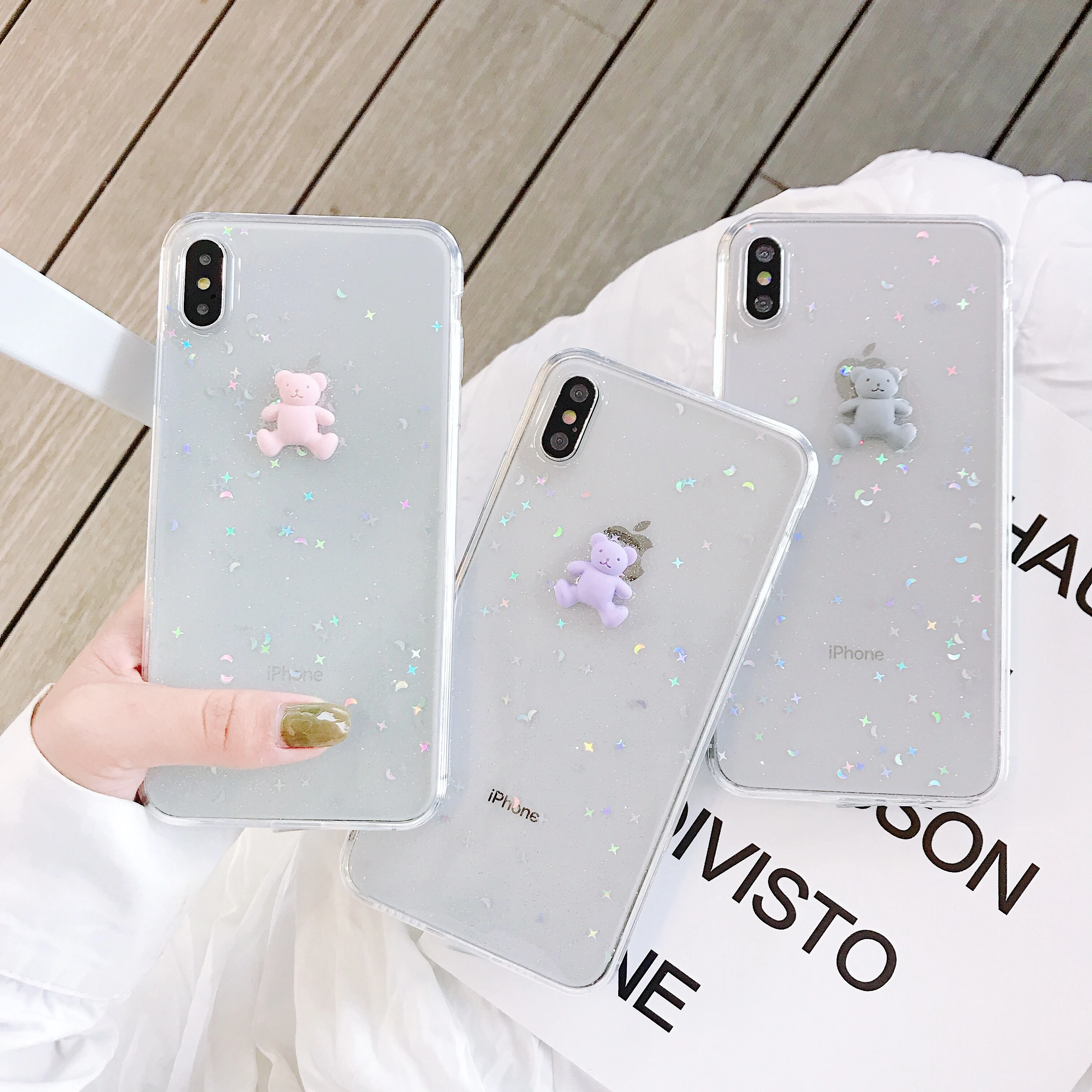 INS Glitter Bling Case For iPhone 8 7 6 s Plus Epoxy Star Moon Bear X XR XS MAX Soft Clear Silicone TPU Cover |