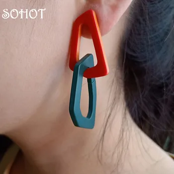 

SOHOT Minimalist Style Irregular Acrylic Drop Earrings Coloful Exaggerated Abstract Jewelry Bijoux For Gypsy Women Wedding Gift