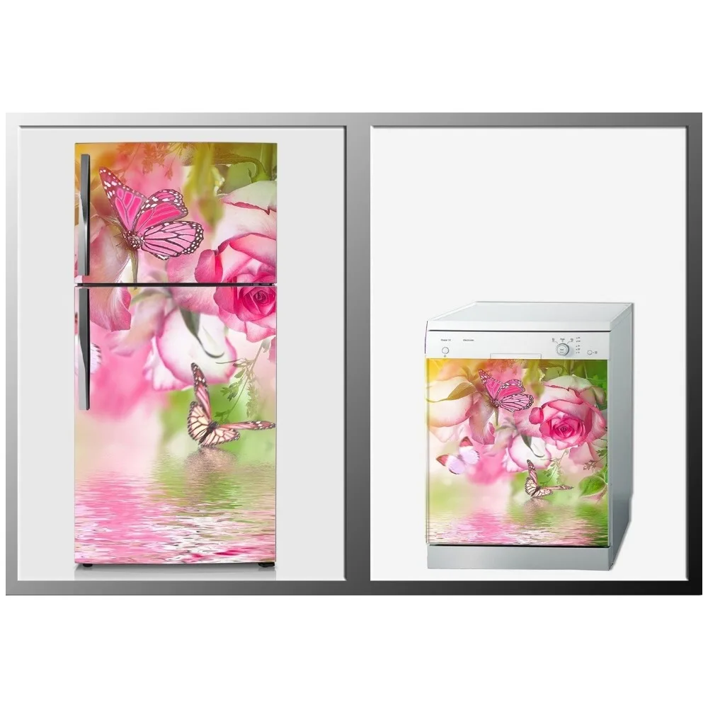 

3D Fridge Sticker Riverside Butterfly Refrigerator Dishwasher Door Cover Kitchen Home Decoration Accessories Wall Stickers