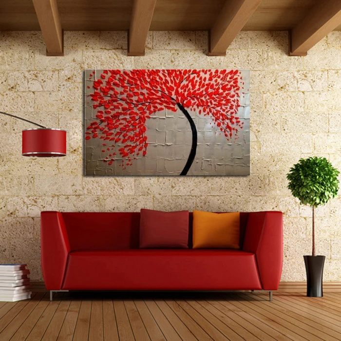 100% Hand painted Free Shipping Modern Wall Art for Home decoration Abstract Red Tree flower Oil Painting on Canvas Art Work|modern wall art|wall artoil painting - AliExpress