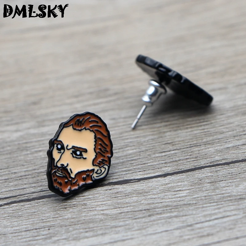 DMLSKY Van Gogh крутые ювелирные изделия серьги гвоздики с героями мультфильмов эмалью