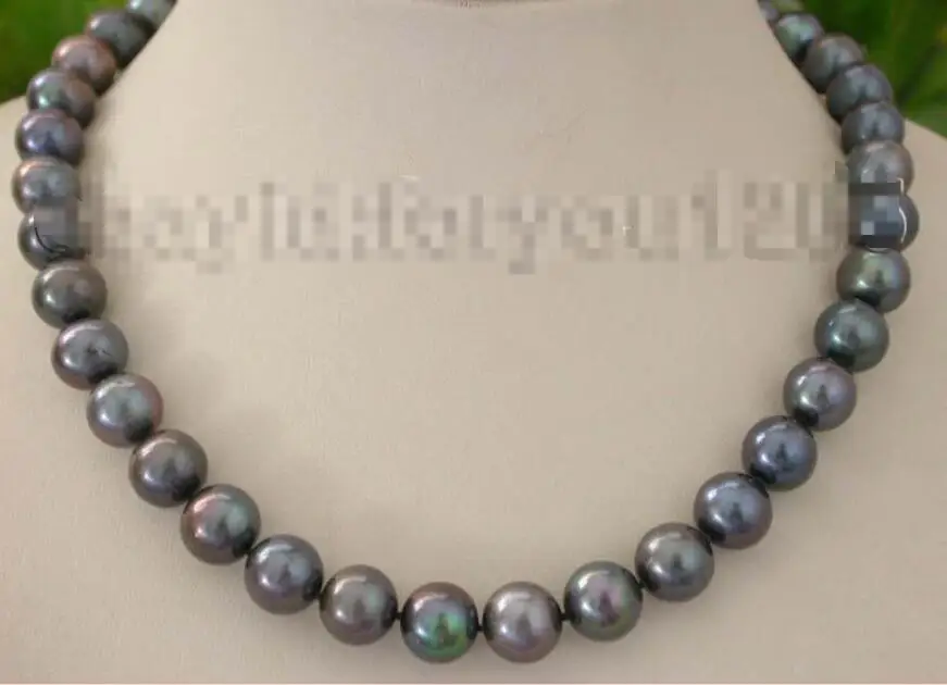 

Free shipping hot sale Women Bridal Wedding Jewelry >>17.5" Genuine Natural 12mm black Round Pearl Necklace 925silver clasp