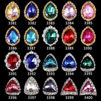 

100PCS Colorful Crystal Nail Gems Triangle/ Tear Drop/ Oval Design Jewelry Charm Nail Rhinestone Nail Art Decoration 3381-3400