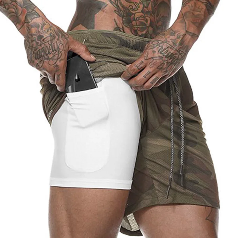 

Men's 2 in 1 Running Shorts Mens Sports Shorts Quick Drying Training Exercise Joggers Gym Shorts with Built-in pocket Liner