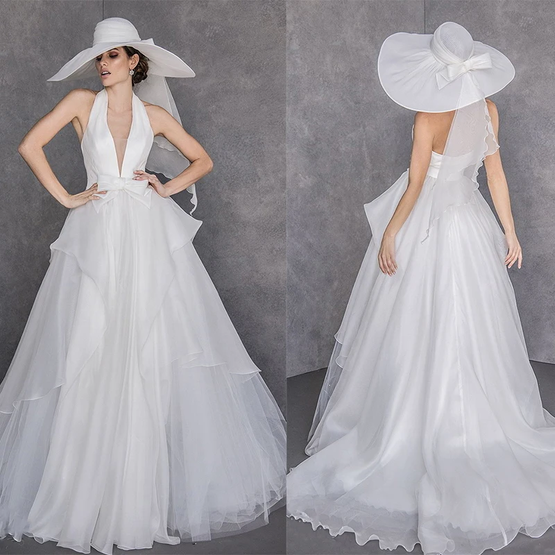 

Verngo Fashion Ivory Wedding Dress Custom design Tiered bridal dress Simple V-neck Wedding Gowns Robe De Mariee