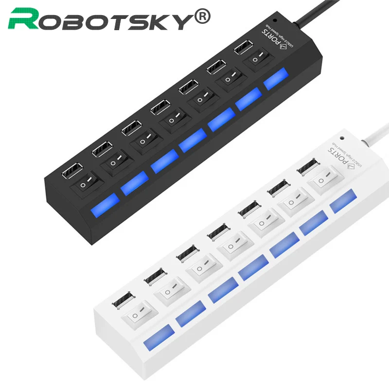 Высокоскоростной usb разветвитель с 7 портами USB 2 0 светодиодный адаптер
