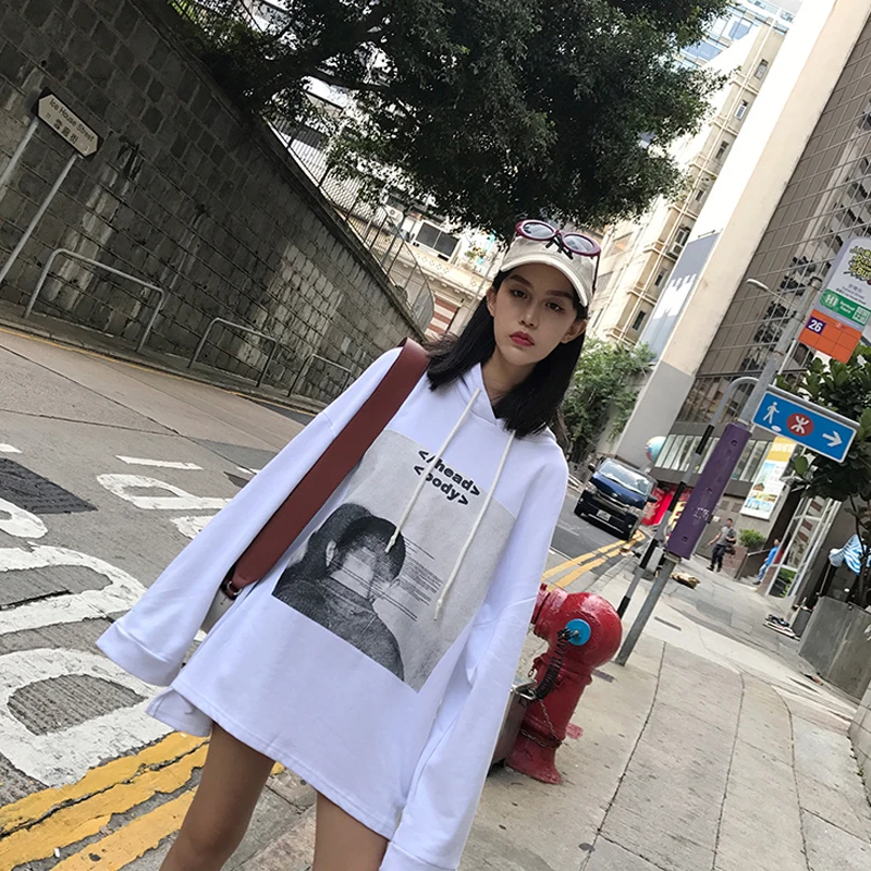Харадзюку уличная мода толстовки свитшоты для женщин Осень корейский стиль Ulzzang белый черный толстовка с капюшоном Женский Топ - Цвет: see chart