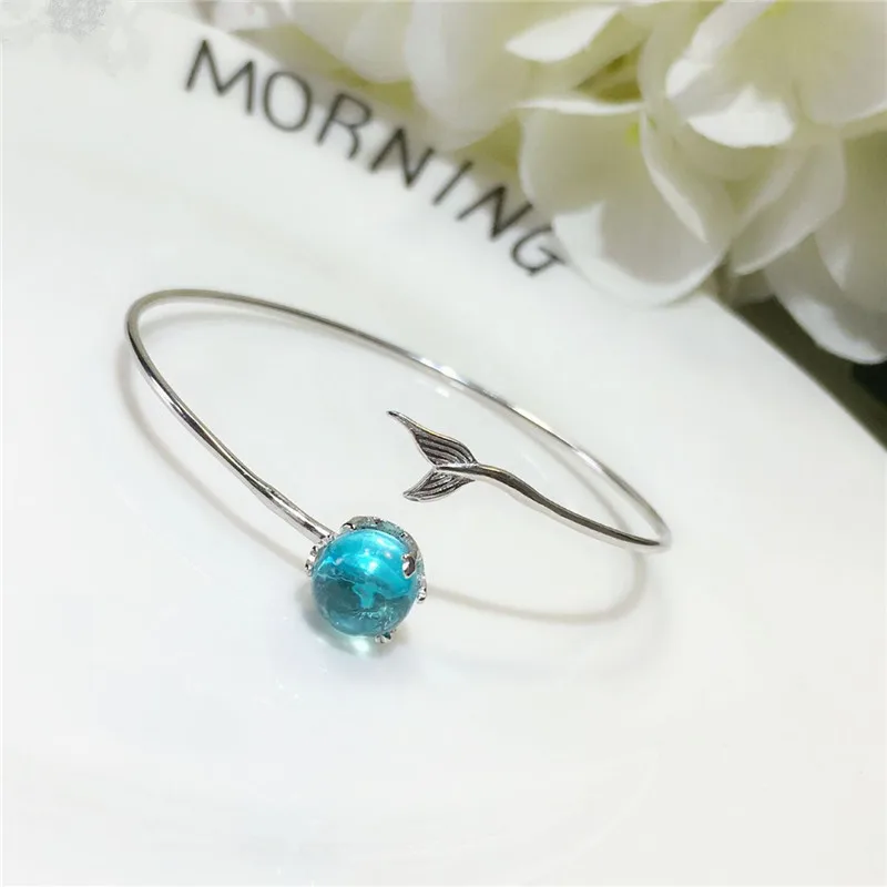 

925 Sterling Silver Crystal Mermaid Charm Bracelet &Bangles For Women Wedding Gift Creative Fashion Jewelry
