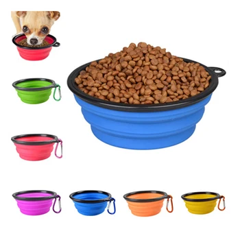 

1 Piece Black Folding Pet Bowl Portable Travel Dog Bowl Silicone Pet Water Food Feeder Bowl with Keychain