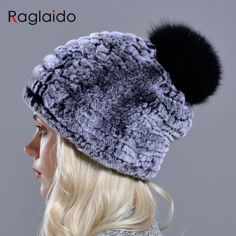 rabbit fur pompom hat women's beanies winter natural fur warm knitted caps for girls female fashionable elastic ladies hats