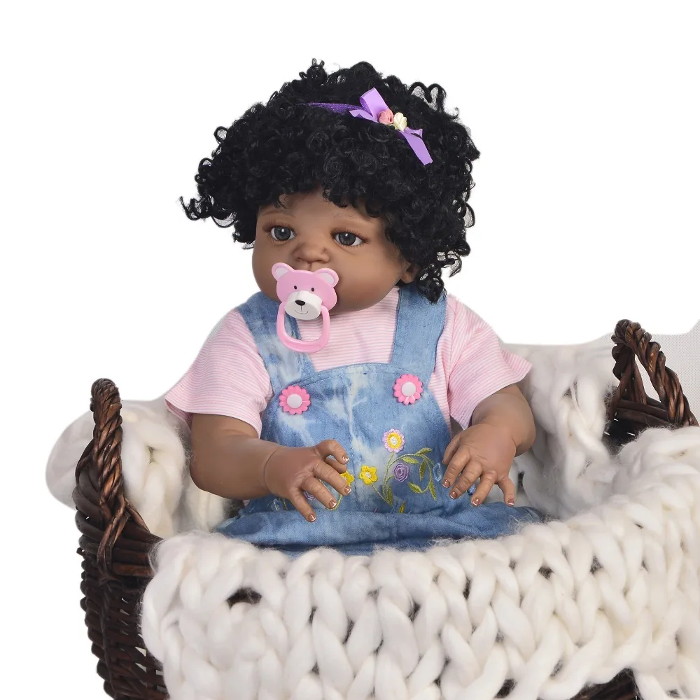 Кукла DollMai 57 см, силиконовая кукла Reborn Baby, игрушка, 23 дюйма, черная кожа, новорожденная девочка, принцесса bebes reborn bonecas, подарок для детей