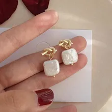 Bovvsky Металл золото узел геометрические нерегулярные серьги из натурального пресноводного жемчуга для женщин Девушка Вечерние ручной работы подарок