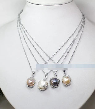 

HOT Sell* s1992 4pcs white pink lilac black baroque pearl pendant necklace 17" fashion jewelry (B0409)