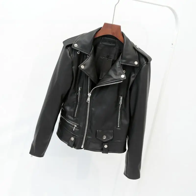 Новые женские черные кожаные куртки весна осень байкерские кожаные пальто женские повседневные Короткие мото куртки Jaqueta Couro Feminino - Цвет: 1