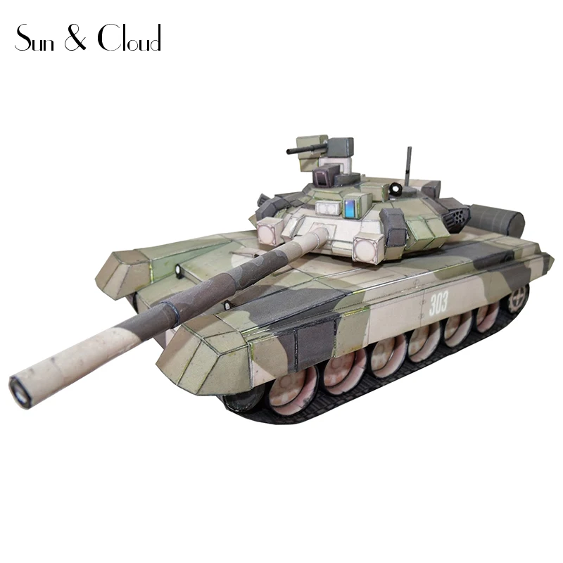 

1:43 Russia 3D 22 X 8cm T-90 Battle Tank Third-generation Paper Model Assemble Hand Work Puzzle Game DIY Kids Toy