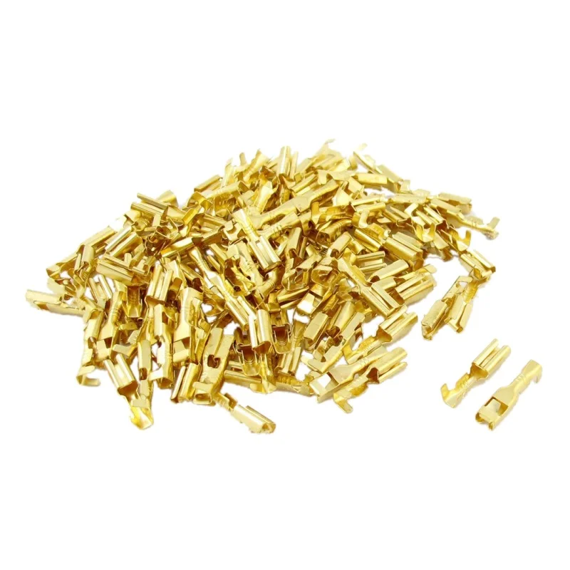 

100 Pcs Gold Tone 3.1mm Wide Female Spade Crimp Terminal Connectors