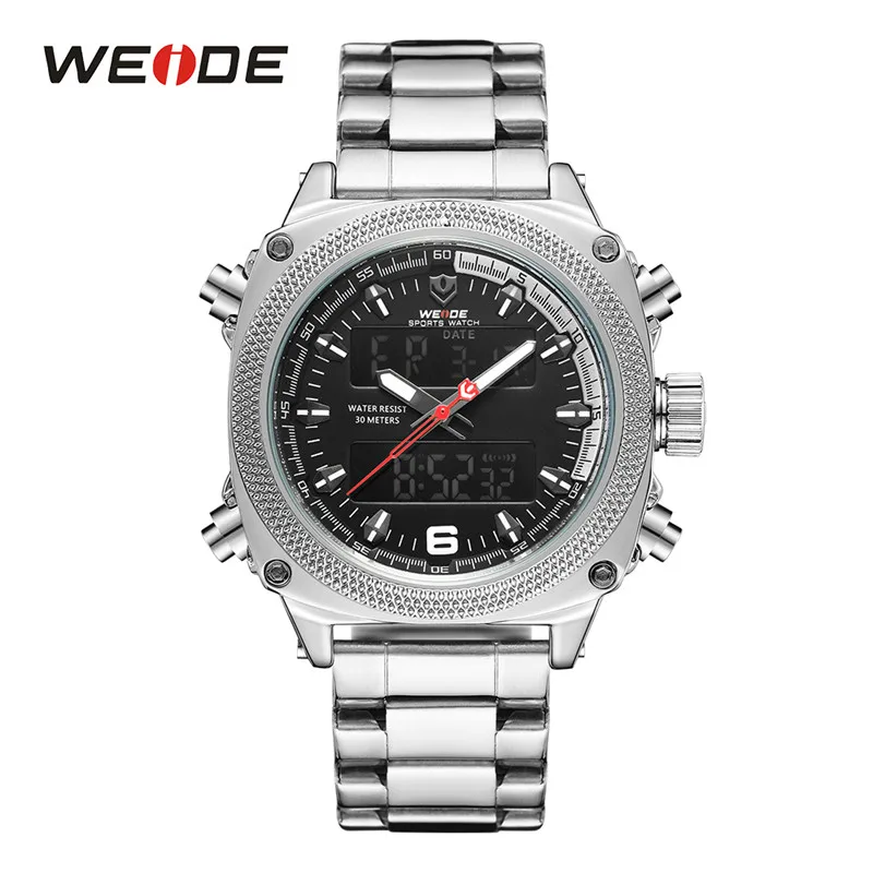WEIDE мужские спортивные Авто Дата Неделя дисплей Цифровые кварцевые нержавеющая сталь Ремешок наручные часы черные часы Relogio часы для мужчин - Цвет: WH7302-1C