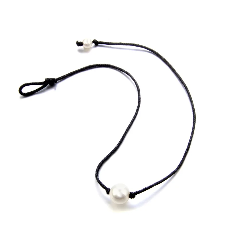 

Simple Natural Freshwater Pearl Hand Woven Wax Rope Choker Necklace For Women Chocker Necklaces Wholesales Drop ship