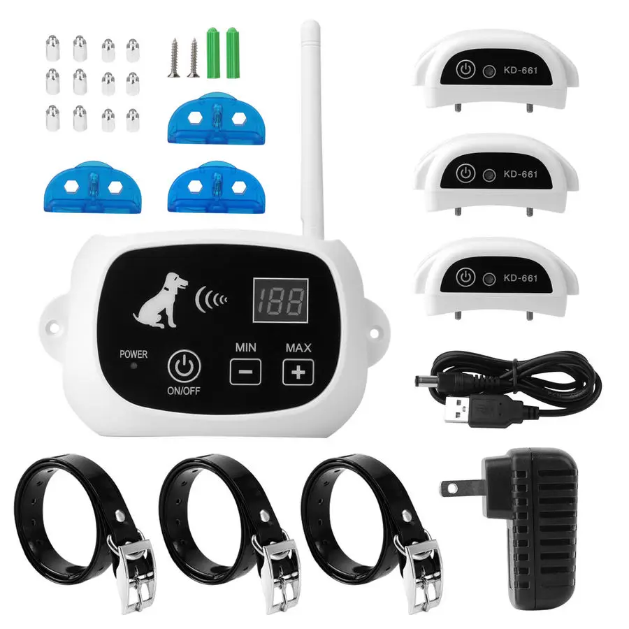 Retail Wireless Electric Dog Pet Fence Containment System Transmitter Collar Waterproof 27g9
