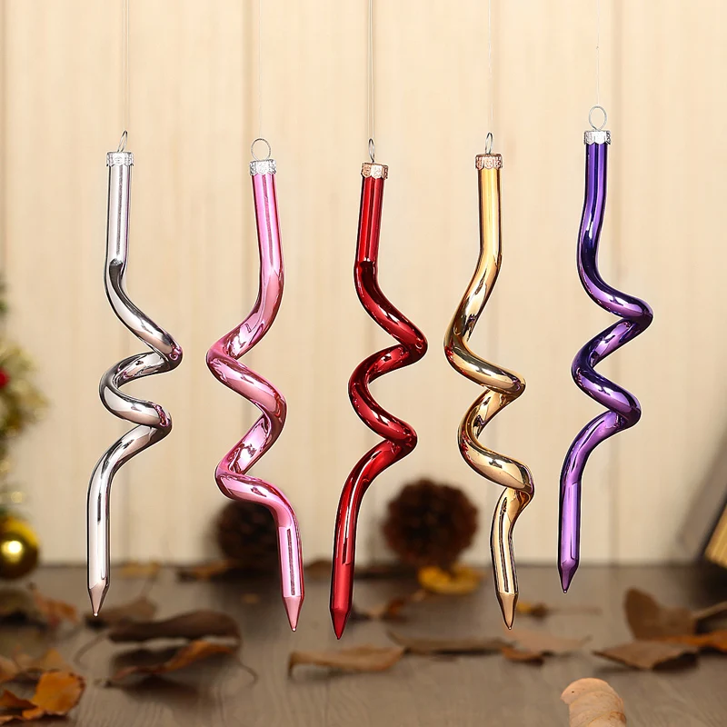 

Popular Stripe Glass Icicle Christmas Decoration Ornament Hollow Colored xmas tree pendants 4pcs/set