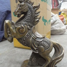 1" Народные Китайские Бронзовые Медь Год Знак Богатство Монета Покупать Тан Лошади Статуя