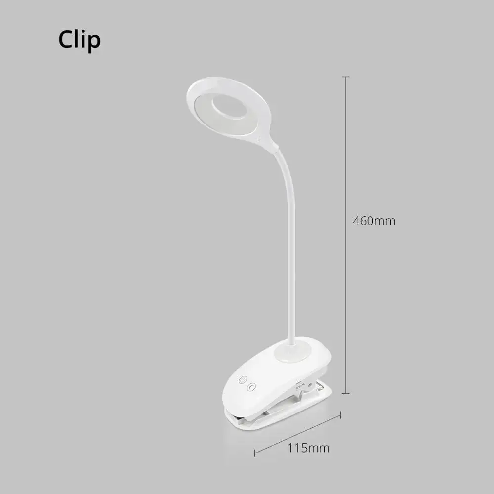 Встроенная батарея USB настольная лампа перезаряжаемая сенсорный датчик затемняемая Светодиодная настольная лампа Ночной светильник для чтения светильник для защиты глаз - Цвет абажура: With Clip Holder