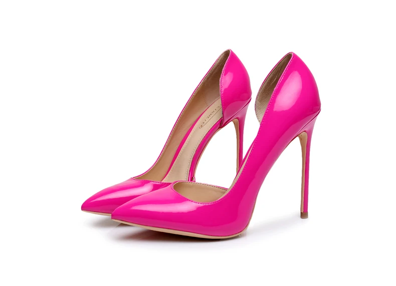 Для женщин Обувь на высоком каблуке из лакированной кожи высокого качества; пикантные туфли на высоком каблуке 10 см на высоком каблуке 12 см; туфли-лодочки на тонком каблуке; туфли с острым носком us8 розовые вечерние свадебные женские туфли-лодочки