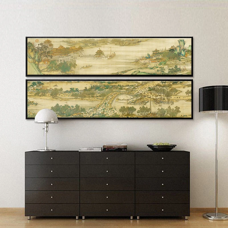 Online KUNST ZONE Retro Landschaft Leinwand Malerei Chinesischen Wand Kunst Malerei Wohnzimmer Studie Zimmer Bild Hause Dekorative Kein Rahmen