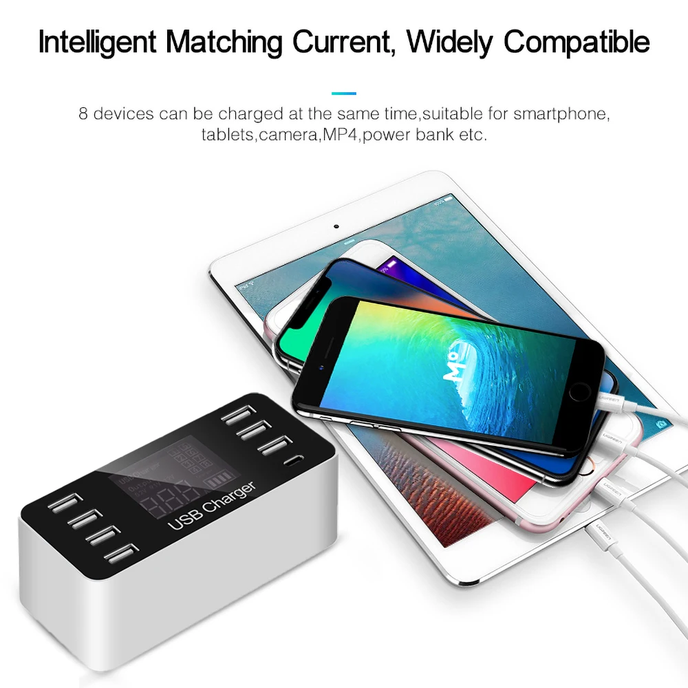 Kebidu 7 портов usb type C 5 V/8A зарядное устройство с напряжением тока ЖК-дисплей для смартфона мобильного телефона планшета ПК ЕС/США Разъем