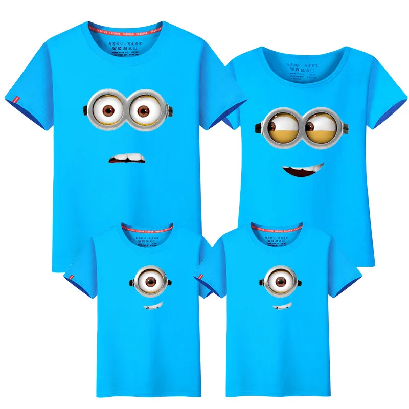 Одинаковые комплекты для семьи летняя футболка с короткими рукавами верхняя одежда Хлопковые Платья с миньонами для мамы, папы, сына и дочки, LD10052 - Цвет: 10