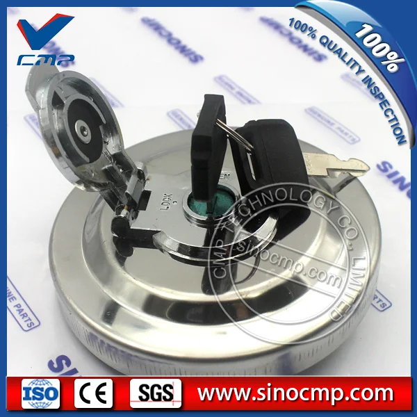 SK-8 fuel tank cap, oil cover for Kobelco excavator, silver stainless steel