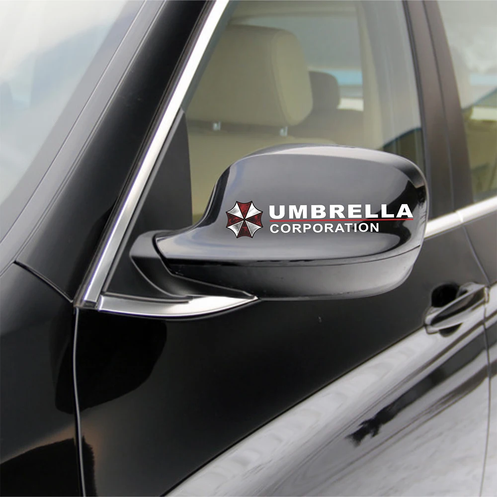 lllopm 2 X Umbrella Corporation Accessories Reflective Car Rearview Mirror Sticker Decal for Vw Golf Polo Audi Bmw Ford Focus