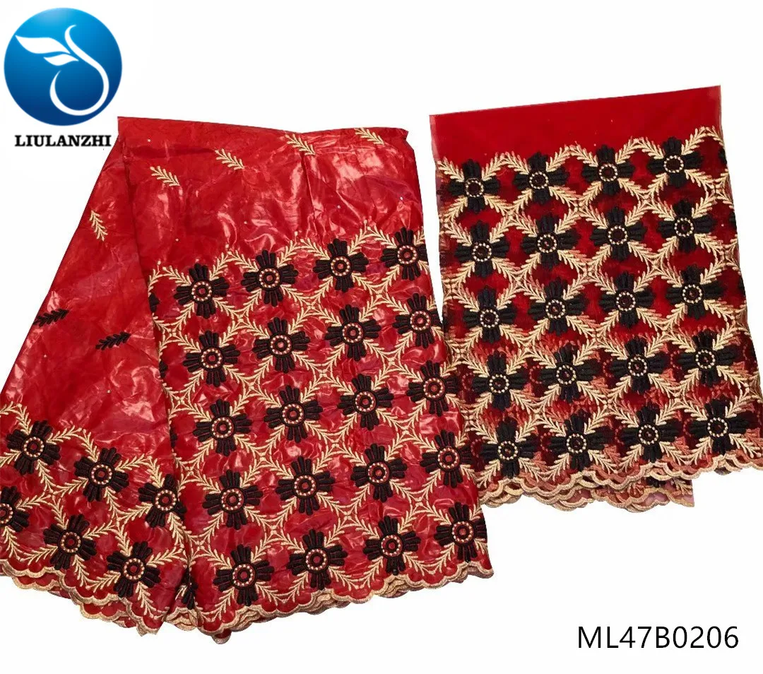 LIULANZHI bazin riche африканская ткань с кружевной тканью 2 ярдов для шарфа красного цвета оптом хлопок 7 ярдов/партия ML47B02