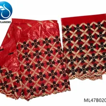 LIULANZHI bazin riche африканская ткань с кружевной тканью 2 ярдов для шарфа красного цвета оптом хлопок 7 ярдов/партия ML47B02