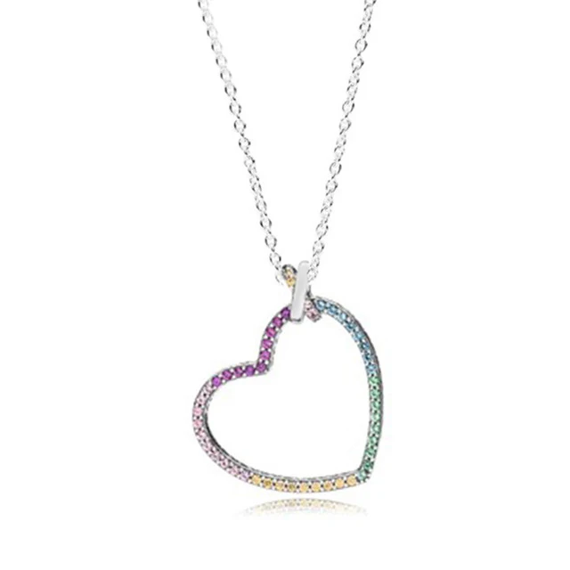 

SIENTO 100% 925 Sterling Silver New Colorful Rainbow Heart Necklace For DIY Holiday Gifts 397070NRPMX