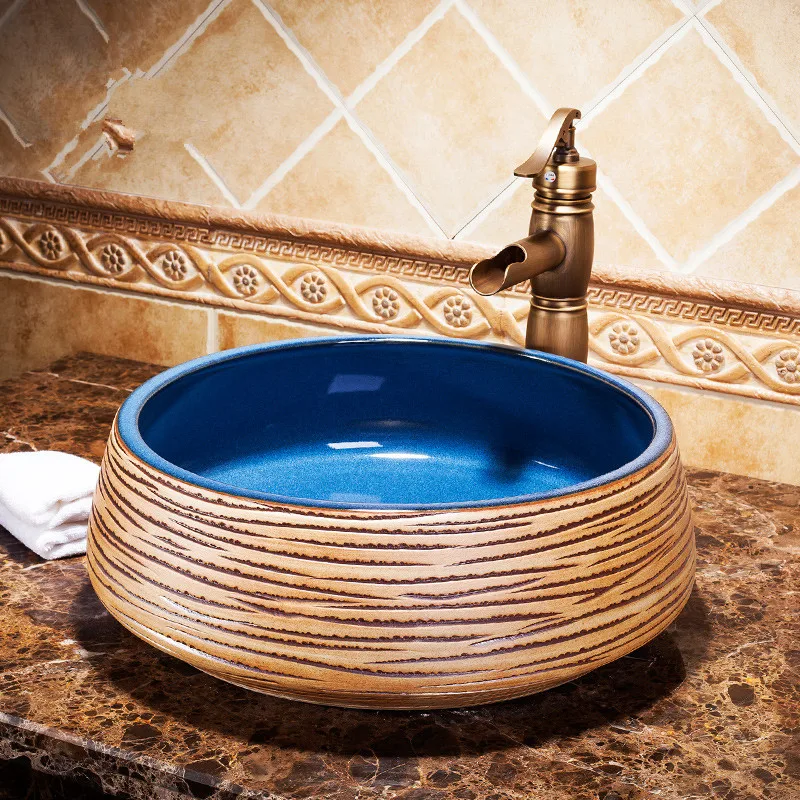 Ceramic Painting Art Lavabo Bathroom Vessel Sinks Round Countertop wash