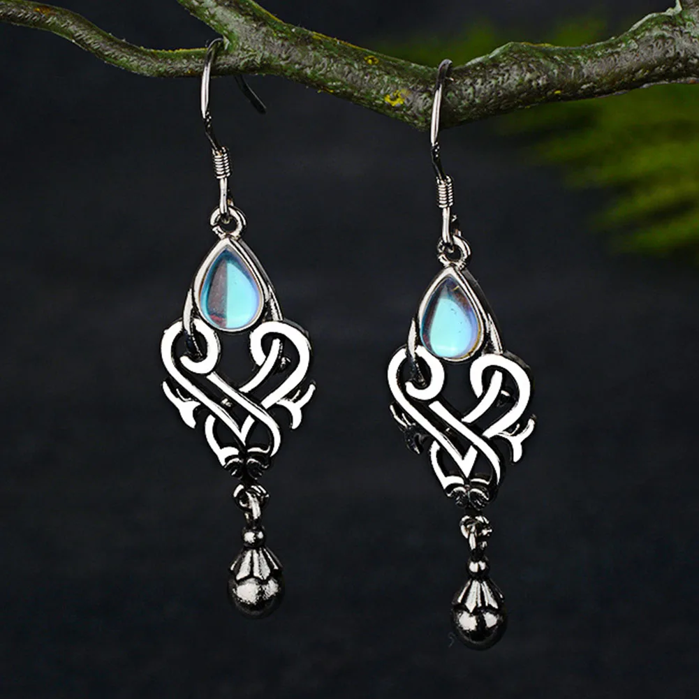 

Vintage Silver Color Water Drop Moonstone Dangle Earrings For Women Bride Wedding Drop Earrings Statement Jewelry Gifts