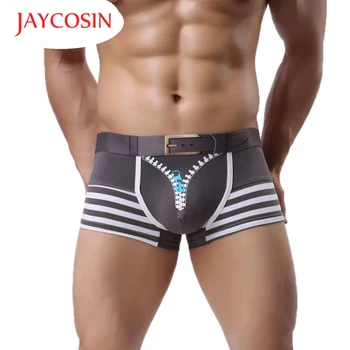 

JAYCOSIN New Fashion Sexy Men Striped Faux Zipper Underwear Cotton Boxers 160422 Drop Shipping