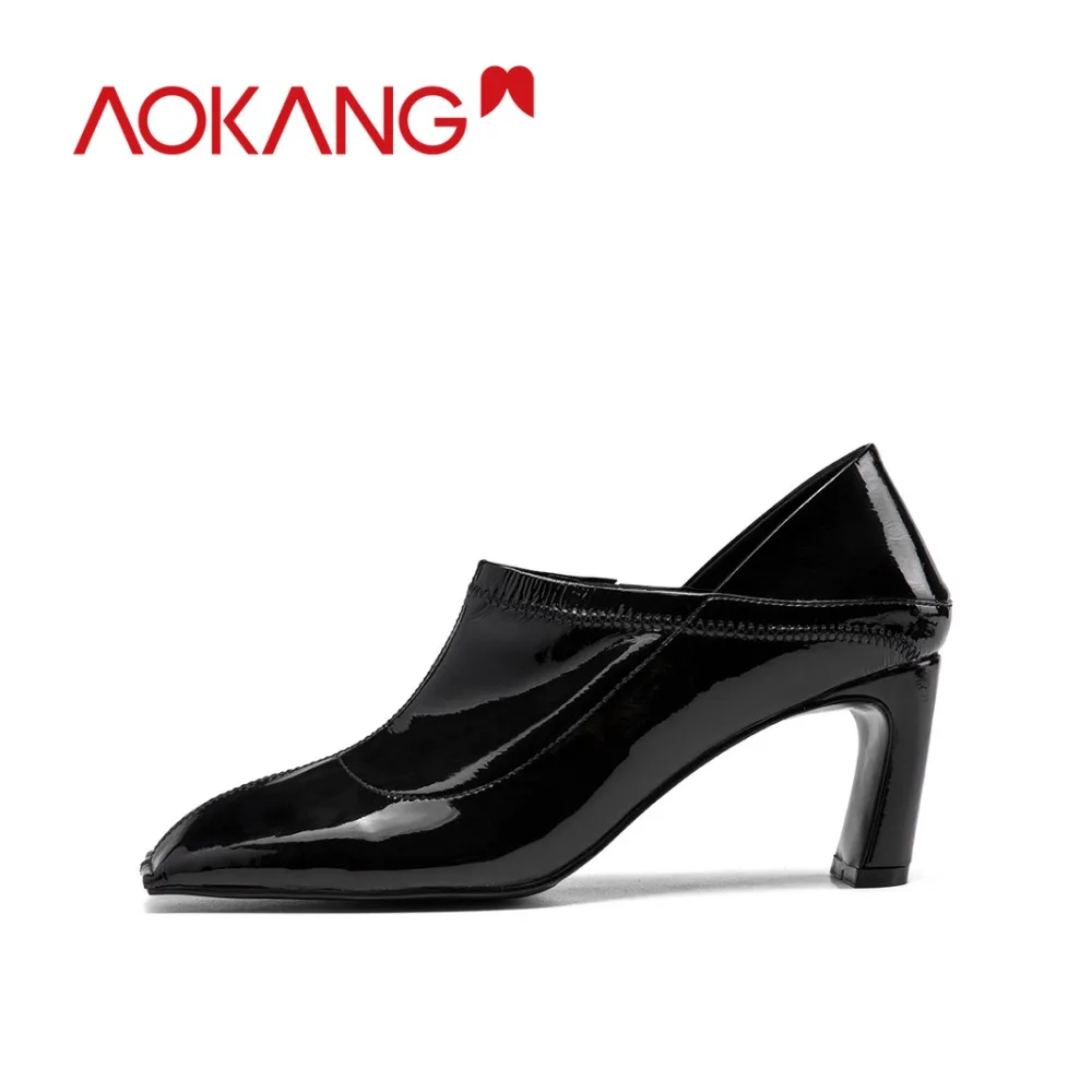 

Aokang 2018 Autumn winter ankle boots women genuine leather high heels shoes woman fashion Single Outwear Shoes botas mujer
