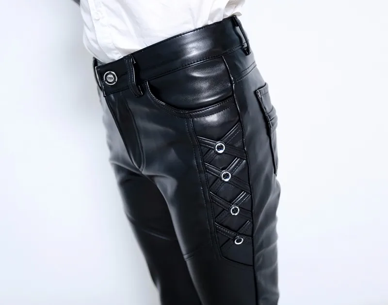 Новые модные мужские PU кожаные брюки, мужские обтягивающие брюки, байкерские Клубные Студенческие Брюки для вечеринок, размер 28-36