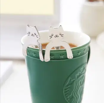 

New 10Pc Stainless Steel Coffee & Tea Spoon Mini Cat Long Handle Creative Spoon Drinking Tools Kitchen Gadget Flatware Tableware